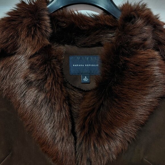 Banana Republic Genuine Toscana Shearling Coat Long Maxi Coat Dark Brown Size S - Picture 3 of 10